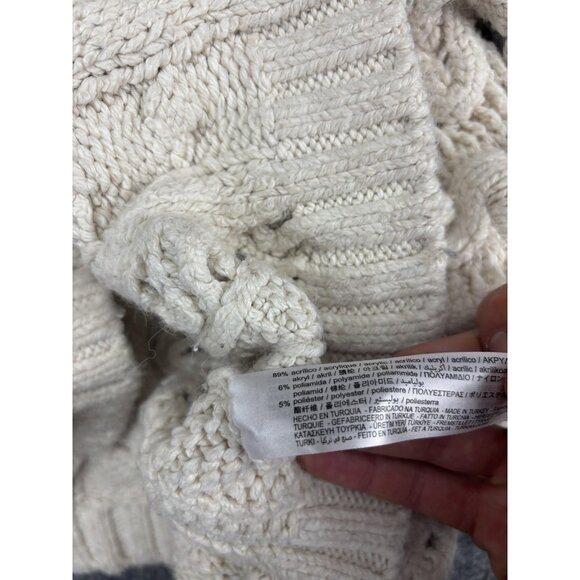Zara Cardigan Sweater Womens Medium Cream Chunky Cable Knit Cropped Button Front - Picture 6 of 7
